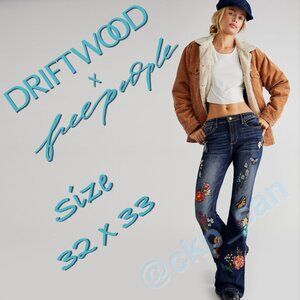 Free People x Driftwood Farrah Embroidered Flare Jeans Sz 32